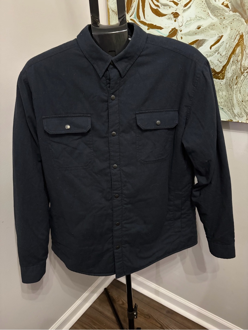 KÜHL Joyrydr Fleece Lined Shirt Jacket Snap Front Navy Black Mens Large